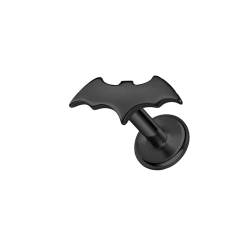 BlackAmazement 316L Edelstahl Labret Ohrstecker Tragus Helix Monroe Piercing Fledermaus Bat Silber Schwarz 6mm 8mm Damen Herren (Farbe Schwarz - Stablänge 6mm) von BlackAmazement