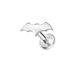 BlackAmazement 316L Edelstahl Labret Ohrstecker Tragus Helix Monroe Piercing Fledermaus Bat Silber Schwarz 6mm 8mm Damen Herren (Farbe Silber - Stablänge 8mm) von BlackAmazement