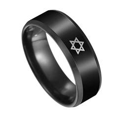 BlackAmazement 316L Edelstahl Ring Davidstern Hexagramm Star of David 8mm Stufenkante schwarz Damen Herren (65 (20.7)) von BlackAmazement