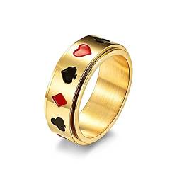 BlackAmazement 316L Edelstahl Ring Drehring Spinner Karten Farben Poker Zocker Pik Kreuz Karo Herz silber rot schwarz gold Herren (Gold, 57 (18,1)) von BlackAmazement