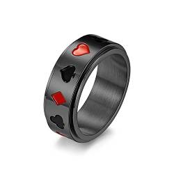 BlackAmazement 316L Edelstahl Ring Drehring Spinner Karten Farben Poker Zocker Pik Kreuz Karo Herz silber rot schwarz gold Herren (Schwarz, 57 (18,1)) von BlackAmazement