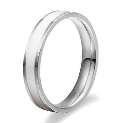 BlackAmazement 316L Edelstahl Ring Emaille Streifen Rosegold Silber Weiß Schwarz 4mm Damen (Silber/Weiß, 55 (17.5)) von BlackAmazement