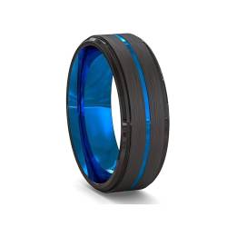 BlackAmazement 316L Edelstahl Ring Nut Vertiefung Streifen 52-71 blau schwarz silber 8mm Herren Damen (Schwarz/Blau, 63 (20,1)) von BlackAmazement