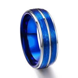 BlackAmazement 316L Edelstahl Ring Nut Vertiefung Streifen 52-71 blau schwarz silber 8mm Herren Damen (Silber/Blau, 52 (16,6)) von BlackAmazement