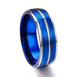 BlackAmazement 316L Edelstahl Ring Nut Vertiefung Streifen 52-71 blau schwarz silber 8mm Herren Damen (Silber/Blau, 63 (20,1)) von BlackAmazement