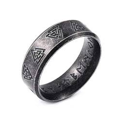 BlackAmazement 316L Edelstahl Ring Valknut Wotansknoten Symbol Runen Stufenkante Wikinger Schriftzeichen Germanen Herren (55 (17.5)) von BlackAmazement