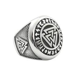 BlackAmazement 316L Edelstahl Ring Valknut Wotansknoten Symbol Runen Wikinger Schriftzeichen Germanen Silber Herren (60 (19,1)) von BlackAmazement