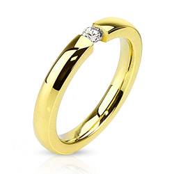 BlackAmazement 316L Edelstahl Ring poliert Rosegold Schwarz Gold Silber IP Zirkonia CZ 3mm Ringgröße 50-71 elegant Damen (Gold, 57 (18.1)) von BlackAmazement