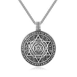 BlackAmazement Amulett Halskette mit Anhänger Edelstahl Massiv Hexagramm Stern Sechsstern Siegel Salomons Tierkreiszeichen Silber Damen Herren von BlackAmazement