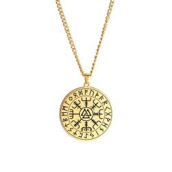 BlackAmazement Anhänger 316L Edelstahl Halskette Runen Vegvisir Wegweiser Valknut Wotansknoten Midgard Germanen Wikinger silber schwarz Herren (Gold) von BlackAmazement