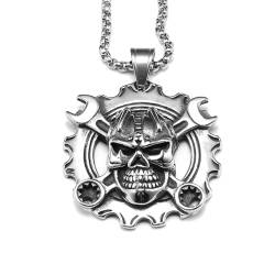 BlackAmazement Anhänger Halskette Kette Live to Ride Ghost Rider Totenkopf Mechaniker Skull Silber Schwarz Biker Herren (Anhänger mit Kette) von BlackAmazement