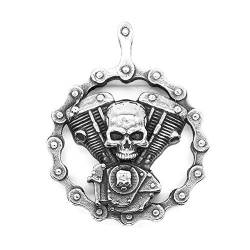 BlackAmazement Anhänger Halskette Kette Live to Ride Ghost Rider Totenkopf Zylinder V Motor Skull Silber Schwarz Biker Herren (Anhänger ohne Kette) von BlackAmazement