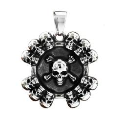 BlackAmazement Anhänger Halskette Kette Totenkopf Schild Stacked Skulls Silber Schwarz Biker Herren (Anhänger mit Kette) von BlackAmazement