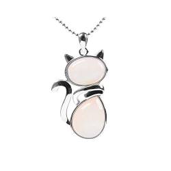 BlackAmazement Anhänger mit Kette Naturstein Katze Rosen Quarz Achat Tigereye Reiki Damen (Opal) von BlackAmazement