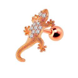 BlackAmazement Cartilage Tragus Helix Barbell Ohrstecker Gecko Eidechse Lizard 316L Edelstahl Zirkonia CZ Silber Rosegold Gold klar Damen (Rosegold) von BlackAmazement