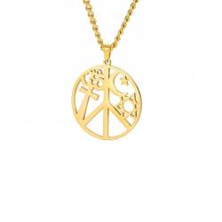 BlackAmazement Edelstahl Anhänger Kette Halskette Symbol Frieden Religion Hinduismus Christentum Judentum Islam silber gold Damen Herren (Gold) von BlackAmazement