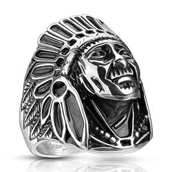 BlackAmazement Edelstahl Ring Apache Indianer Shield Massiv Biker Silber Häuptling Federschmuck (68 (21.6)) von BlackAmazement