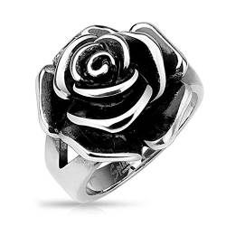 BlackAmazement Edelstahl Ring Rose Flower Blume Massiv Gothic Silber Cast Band Damen (55 (17.5)) von BlackAmazement