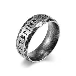 BlackAmazement Edelstahl Ring Runen Wikinger Geschliffen Facetiertet Schriftzeichen Nordic Germanen 8mm Biker Herren (63 (20,1)) von BlackAmazement