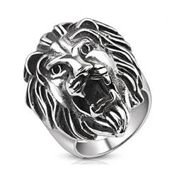 BlackAmazement Edelstahl Ring brüllender Löwe Loewe Lion Sternzeichen Biker Silber Herren (73 (23.2)) von BlackAmazement