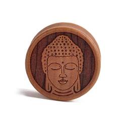 BlackAmazement Flesh Tunnel Plug Holz Meditierender Buddha Erwachte 10mm - 20mm Herren Damen (Größe 20 mm - 1 Stück) von BlackAmazement