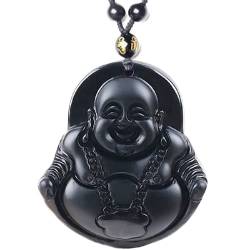 BlackAmazement Halskette Anhänger Obsidian Naturstein Kette Buddha der Erwachte Bodhi Buddhismus Herren Damen von BlackAmazement