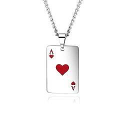 BlackAmazement Halskette mit Anhänger Edelstahl Pik Herz Ass Spielkarte Zocker Lucky Poker Silber Damen Herren (Modell - Herz Ass) von BlackAmazement