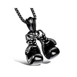 BlackAmazement Kette mit Anhänger 316L Edelstahl Doppel Boxhandschuh Boxer 600mm Halskette Silber Gold schwarz Herren (Schwarz) von BlackAmazement