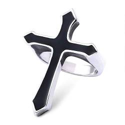 BlackAmazement Ring 316L Edelstahl Massiv Riesen Kreuz Cross Schwarz Silber Gothic Herren Damen (60 (19.1)) von BlackAmazement