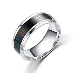 BlackAmazement Ring Edelstahl bombiert Stufenkante Termperatur Anzeige Grad Celsius °C Silber schwarz Gold Rosegold blau Damen Herren (Silber, 60 (19.1)) von BlackAmazement