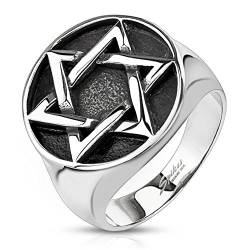 BlackAmazement Unisex Edelstahl Ring Davidstern Massiv Biker Gothic Silber Hexagramm Medaillon Siegel (68 (21.6)) von BlackAmazement