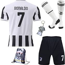 BlackAzat 2221/2222 Juve Heim Ronaldo #7 Fußball Kinder Trikot Shorts Socken Set Jugendgrößen (Weiß,22) von BlackAzat