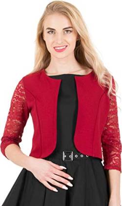 BlackButterfly Gekürzte 3/4 Spitze-Hülsen öffnen Bolero Abendjacke Bluse (Burgunderrot, XS) von BlackButterfly