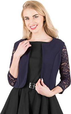 BlackButterfly Gekürzte 3/4 Spitze-Hülsen öffnen Bolero Abendjacke Bluse (Nachtblau, XS) von BlackButterfly