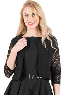 BlackButterfly Gekürzte 3/4 Spitze-Hülsen öffnen Bolero Abendjacke Bluse (Schwarz, S) von BlackButterfly