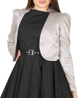 BlackButterfly formal Satin Langen Ärmel Bolero Jacke (Silber, 5XL) von BlackButterfly