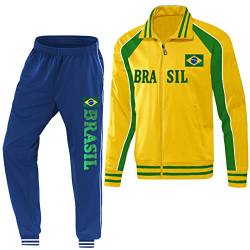 Blackshirt Company Brasilien Kinder Sport Trainingsanzug Fußball WM EM Fan Zweiteiler Gelb Blau Größe 116 von Blackshirt Company