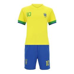 Blackshirt Company Brasilien Kinder Sport Trikot Set Fußball WM EM Fan Zweiteiler Gelb Blau Größe 116 von Blackshirt Company