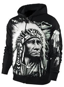 Blackshirt Company Hoodie Sweatshirt Kapuzenjacke Herren Damen Indianer Häuptling Jacke Sweatjacke Schwarz Größe XXL von Blackshirt Company