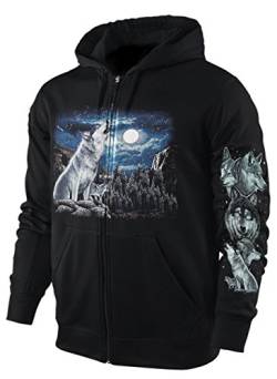 Blackshirt Company Hoodie Sweatshirt Kapuzenjacke Herren Damen Wolf Wölfe am Wasserfall Jacke Sweatjacke Schwarz Größe S von Blackshirt Company