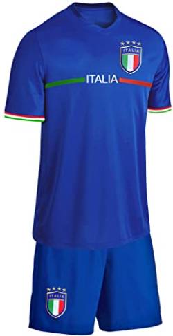 Blackshirt Company Italien Kinder Trikot Set Fußball WM EM Fan Zweiteiler Blau Größe 104 von Blackshirt Company