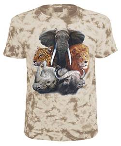 Blackshirt Company Kinder T-Shirt Big Five Elefant Nashorn Büffel Löwe Leopard Batik Shirt Größe 140 von Blackshirt Company