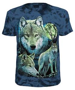 Blackshirt Company Kinder T-Shirt Wolf Batik Wölfe Shirt Blau Batik Shirt Größe 140 von Blackshirt Company