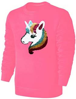 Blackshirt Company Kinder Wende Pailletten Sweatshirt Einhorn Mädchen Streichel Pullover Pink Größe 116 von Blackshirt Company