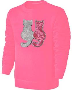Blackshirt Company Kinder Wende Pailletten Sweatshirt Katzen Mädchen Streichel Pullover Pink Größe 116 von Blackshirt Company