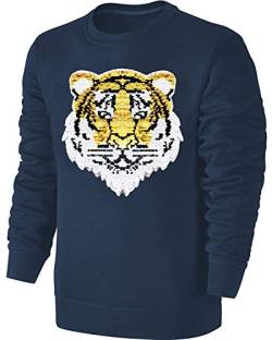 Blackshirt Company Kinder Wende Pailletten Sweatshirt Tiger Streichel Pullover Blau Größe 128 von Blackshirt Company