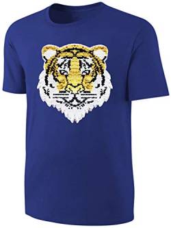 Blackshirt Company Kinder Wende Pailletten T-Shirt Tiger Streichel Shirt Blau Größe 116 von Blackshirt Company