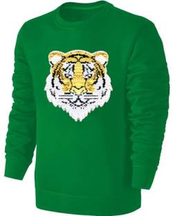 Blackshirt Company Kinder Wendepailletten Sweatshirt Tiger Streichel Pullover Pulli Hoodie Grün Größe 128 von Blackshirt Company