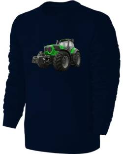 Blackshirt Company Traktor Kinder Sweatshirt - Grüner Schlepper mit grauen Felgen - Trecker Pullover Pulli Hoodie - Blau Größe 128 von Blackshirt Company