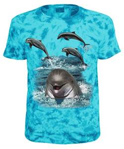 Damen Herren T-Shirt Delfin Batik Delfine Shirt Blau Größe L von Blackshirt Company